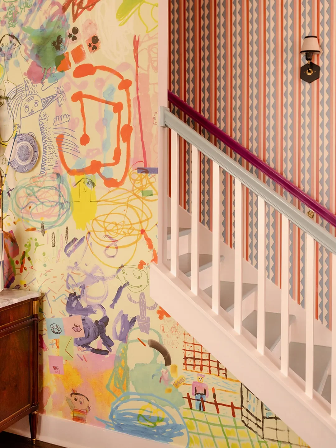 The True Masterminds Behind This Designer's Epic Dining Room Wallpaper? Her Three Kids